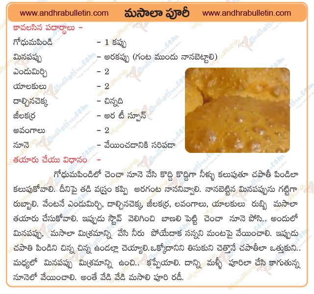 masala poori recipe, masala poori recipe in telugu, masala poori recipe Andhra style, masala poori recipe videos, masala poori 